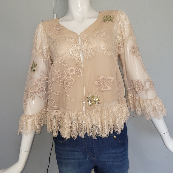 Odd Molly Tops - Odd Molly Anthropologie Lace Mesh Cardigan, VGUC, Size S